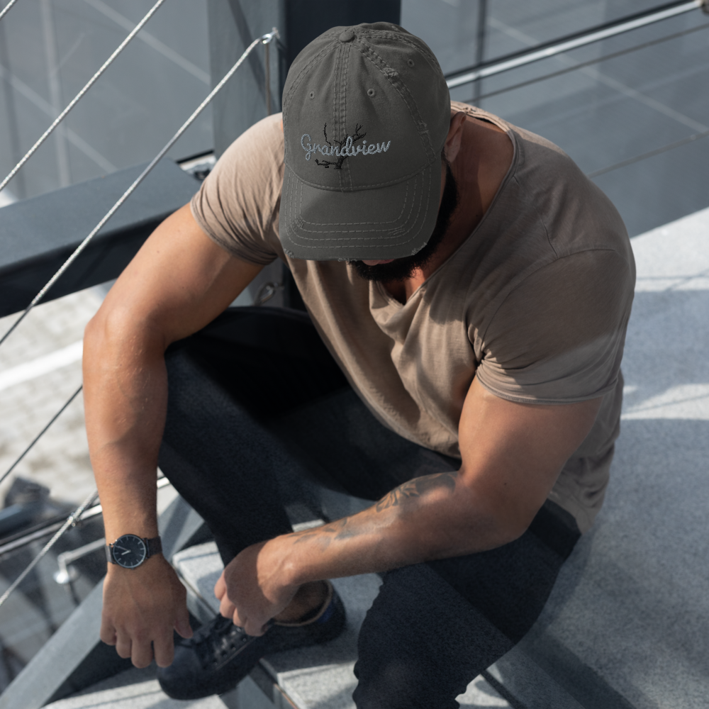 Grandview Island Distressed Dad Hat, Color: Charcoal Grey