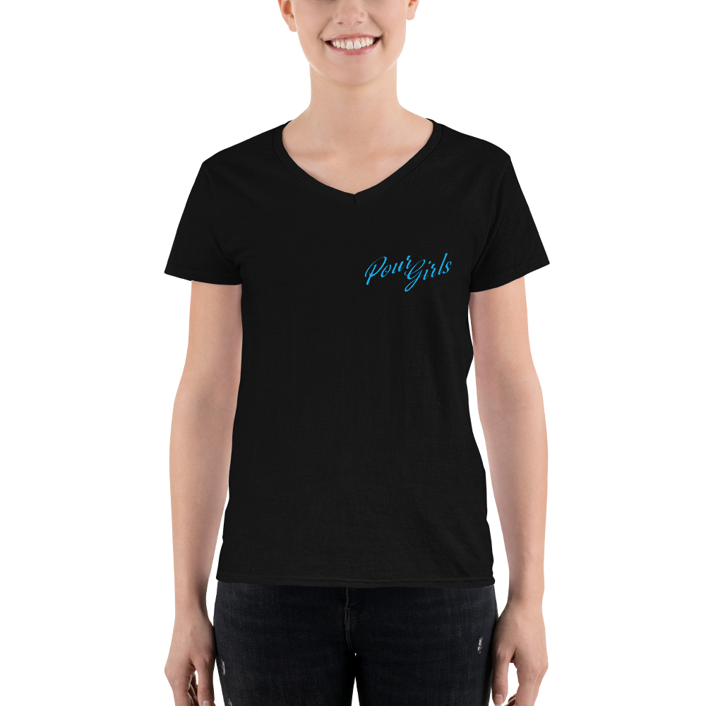 Pour Girls Women&#39;s Casual V-Neck Shirt, Color: Black, Size: S