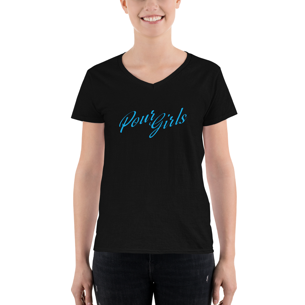 Pour Girls Women&#39;s Casual V-Neck Shirt, Color: Black, Size: S