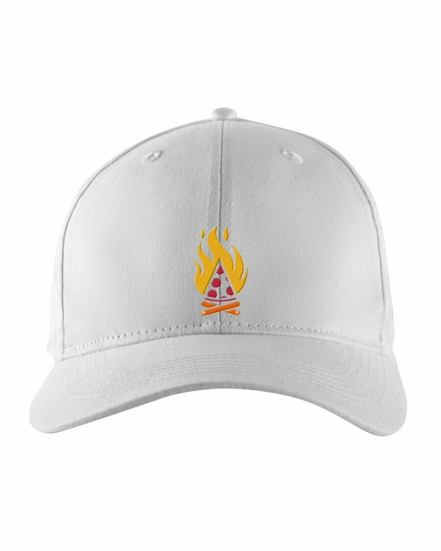 Flame and Pie Logo Embroidered Richardson Snapback Trucker Hat, Color: White