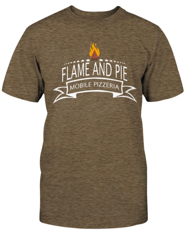 Flame and Pie Banner Logo T-Shirt, Color: Heather Olive
