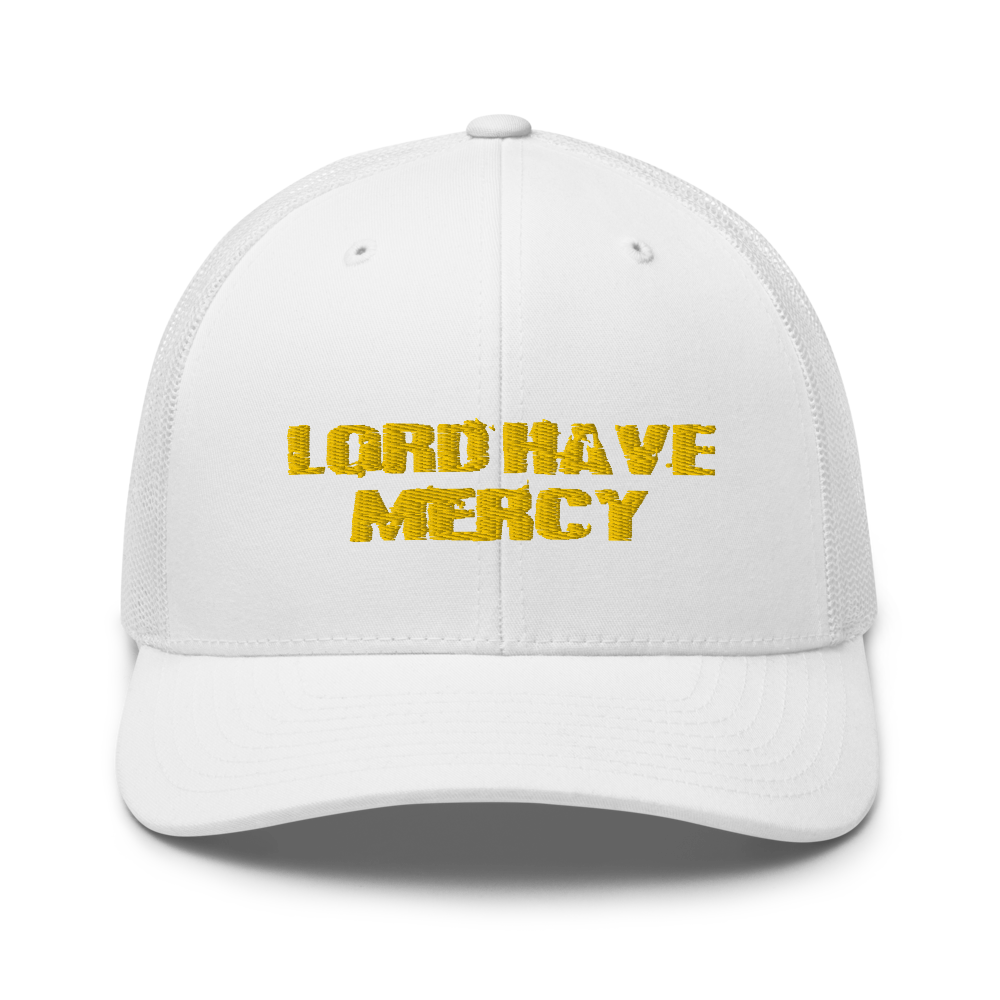 Lord Have Mercy Yellow Thread Trucker Cap, Color: White