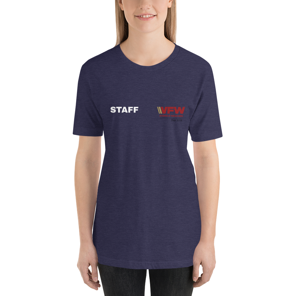VFW Post 3219 Staff Shirt Front and Back Design Short-Sleeve Unisex T-Shirt, Color: Heather Midnight Navy, Size: S