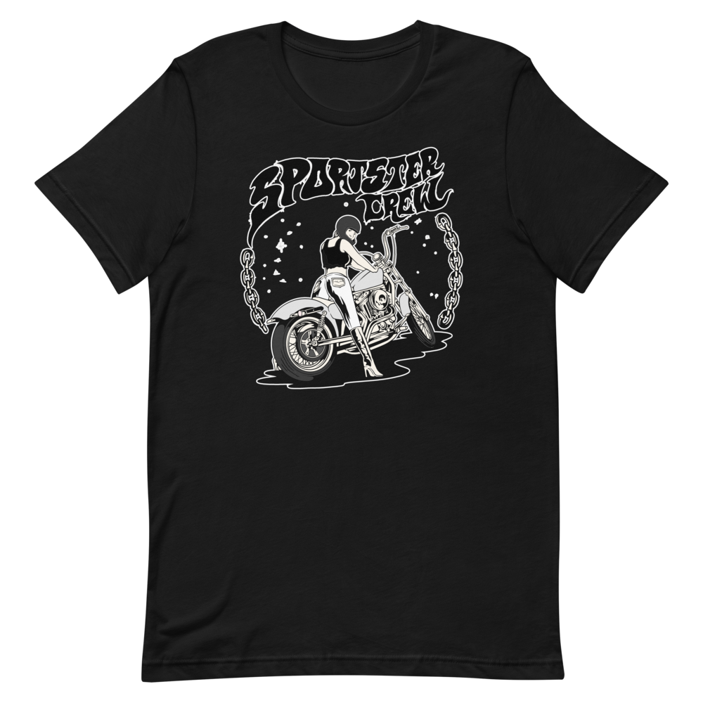 Sportster Crew Sketch Art - Chick on Sporty T-Shirt, Color: Black, Size: XS