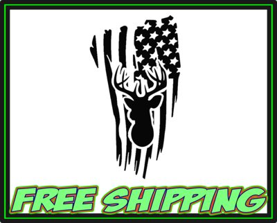 Tattered American Flag w Buck Deer - Vinyl Decal