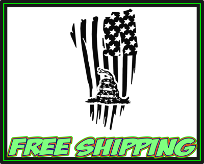 Tattered American Flag w Gadsden Snake