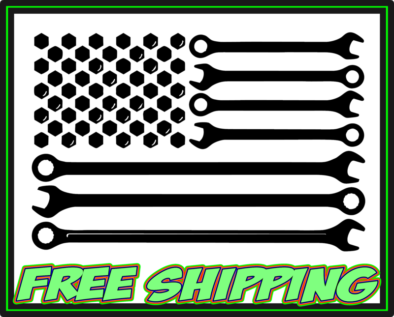Mechanic Tool Wrench American Flag Vinyl Decal Sticker