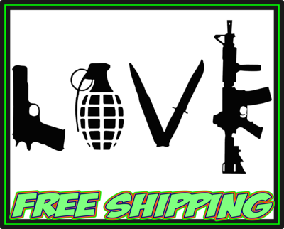Love - Pistol Grenade Knife Rifle - Vinyl Decal