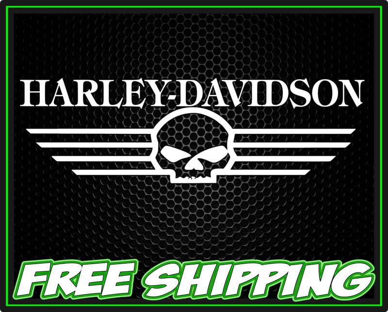 Harley Davidson Motorcycles w Skull - Vinyl Decal Sticker