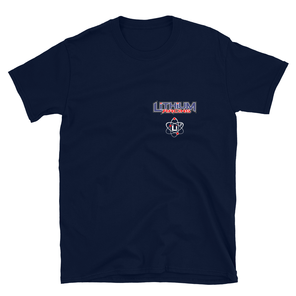 Lithium Racing Front &amp; Back Graphics - Gildan Softsyle T-Shirt, Color: Navy, Size: S