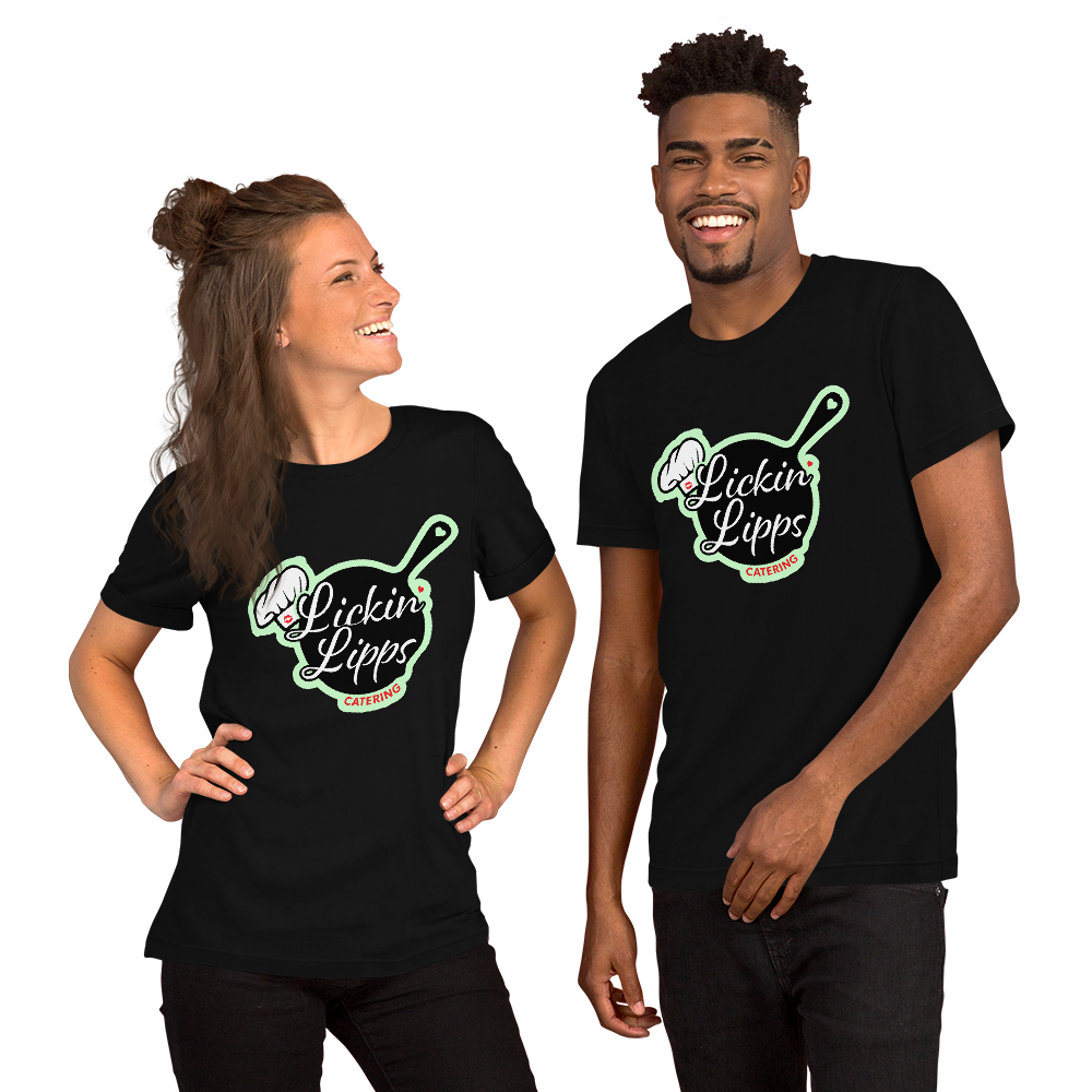 Lickin Lipps Front Graphic - Bella + Canvas 3001 T-Shirt, Color: Black, Size: XS