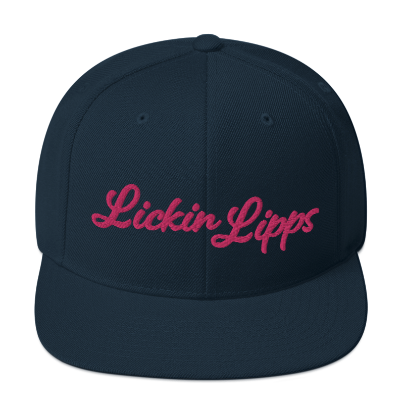 Lickin Lipps Flamingo Pink Embroidery Snapback Hat, Color: Dark Navy