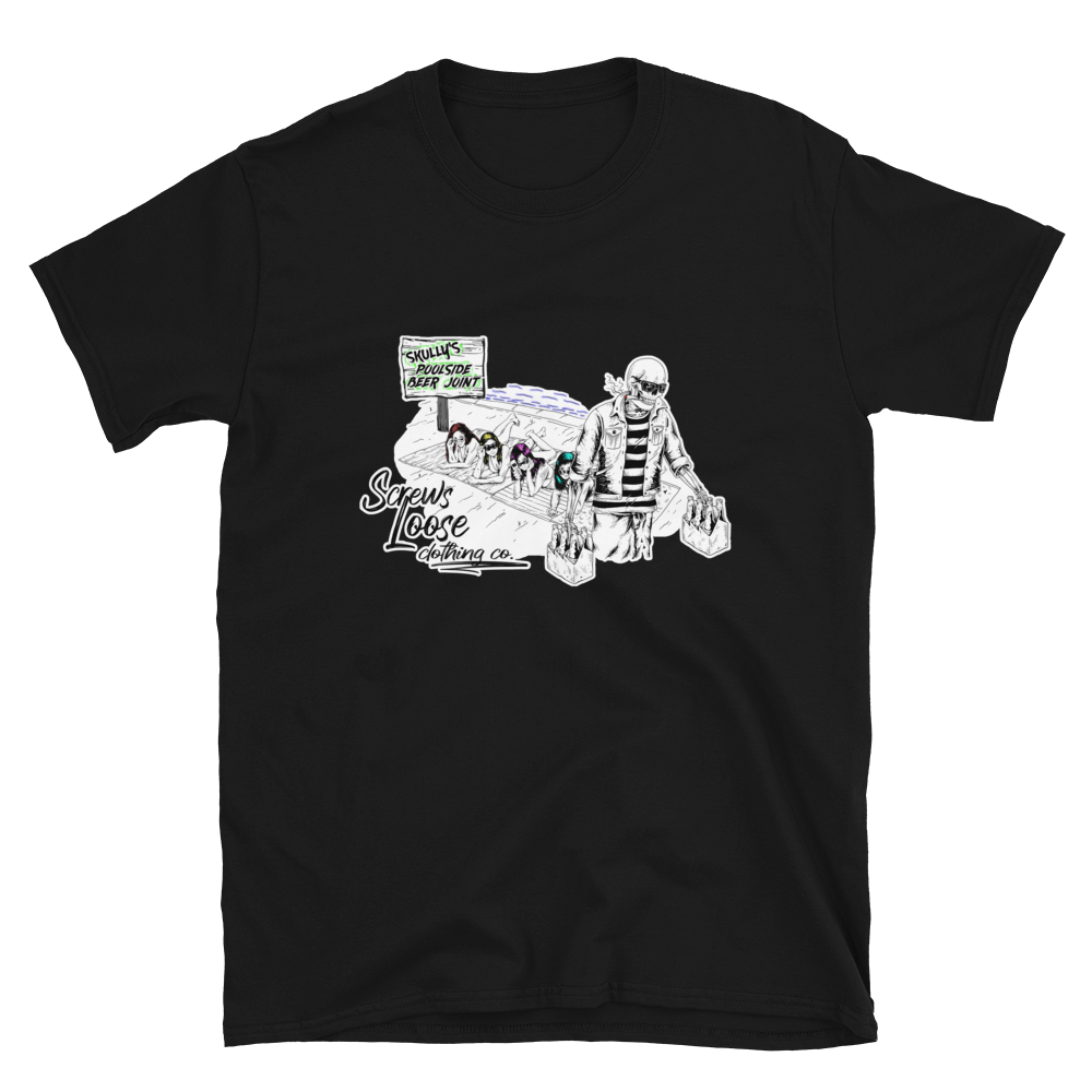 Skully&#39;s Poolside Beer Joint - Screws Loose Clothing Co. T-Shirt, Color: Black, Size: S