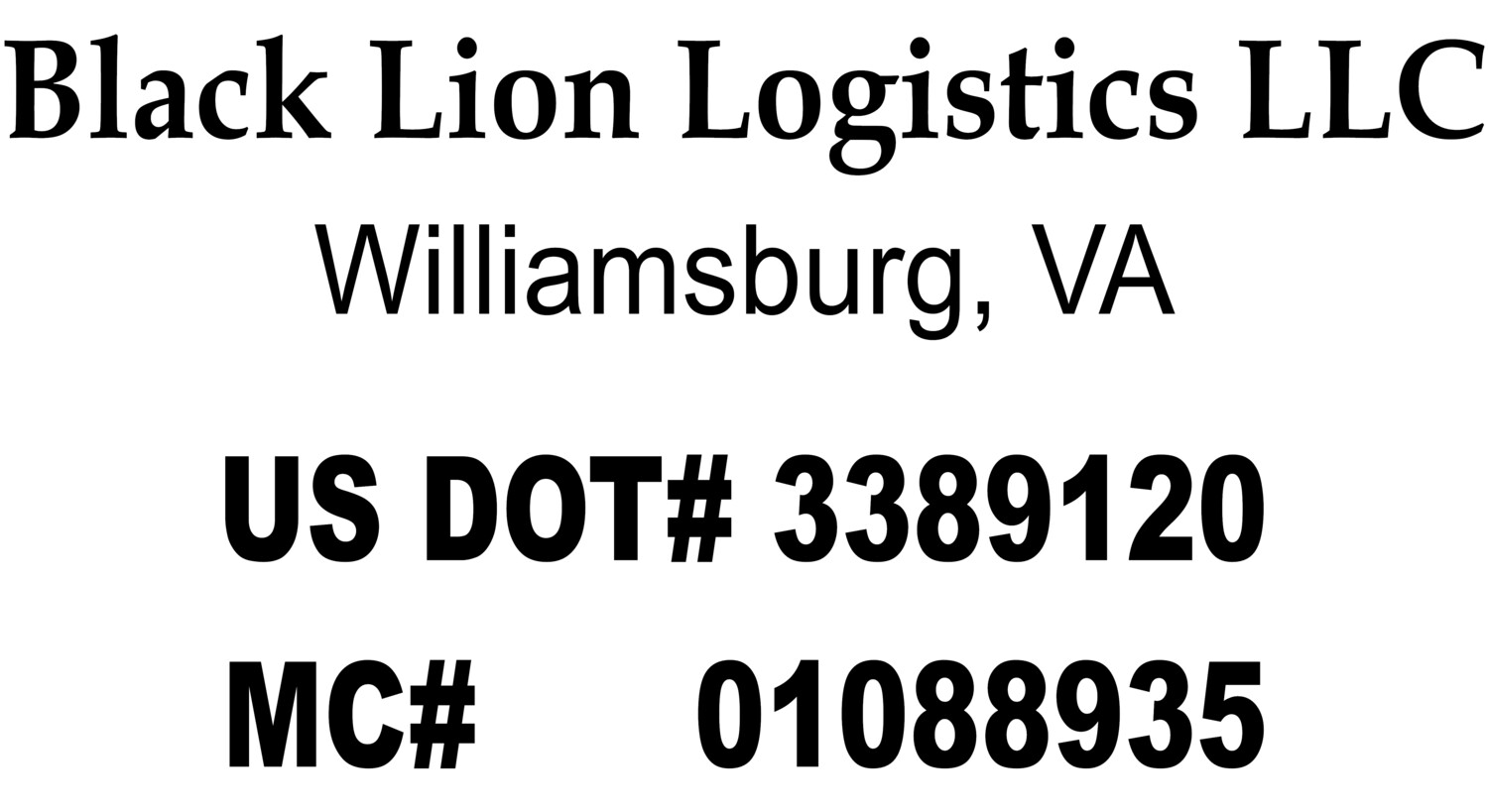 Black Lion Logistics DOT/MC # Package