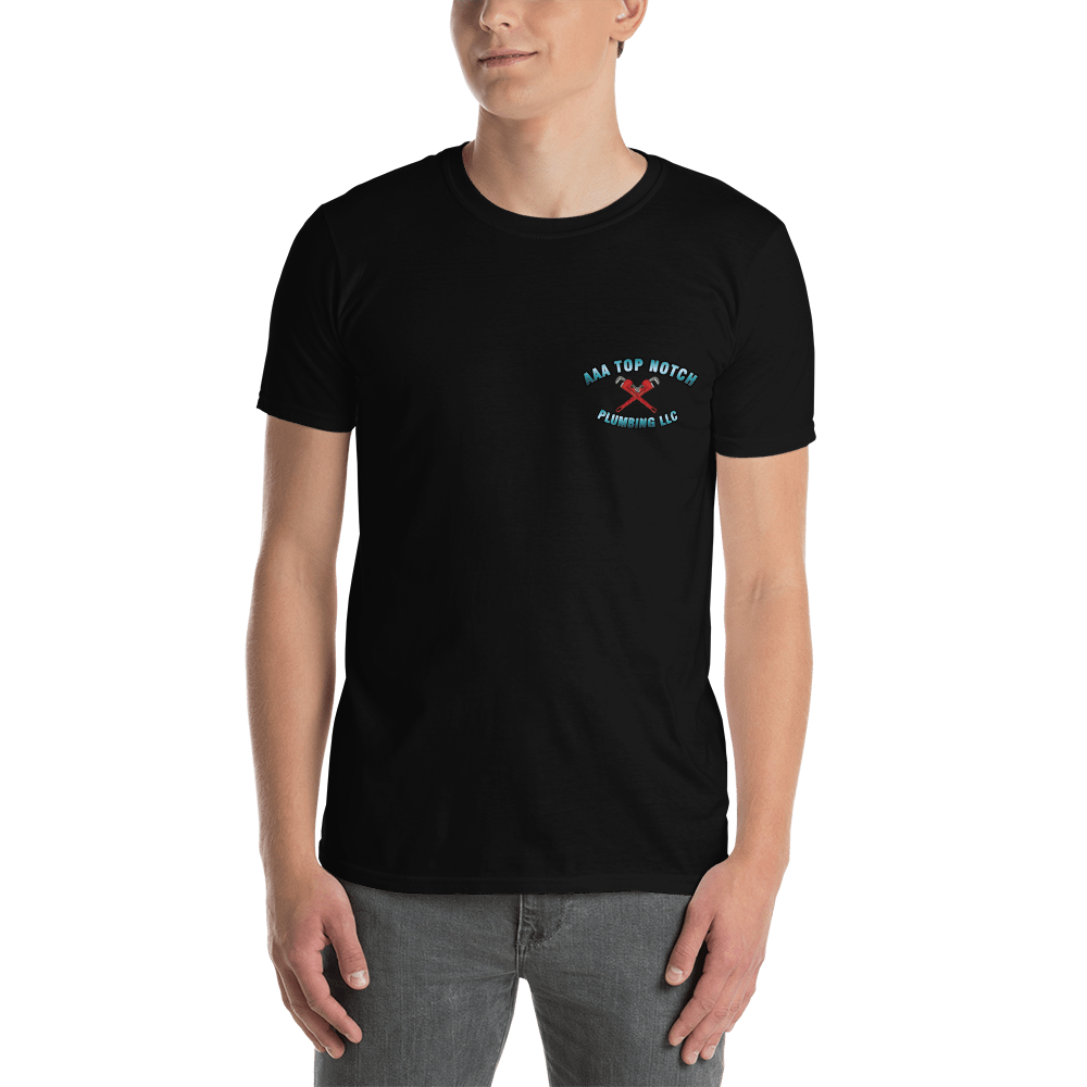 AAA Top Notch Plumbing Back Logo - Gildan Softstyle T-Shirt, Color: Black, Size: S