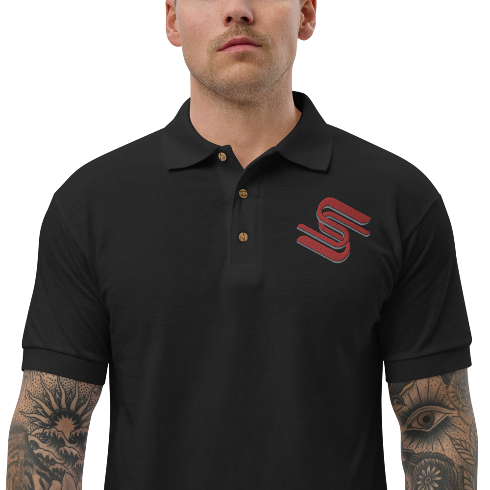 Slick Shine Embroidered Polo Shirt, Color: Black, Size: S