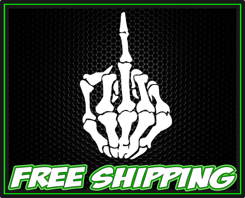 Skull Middle Finger Skeleton Vinyl Window Decal Sticker