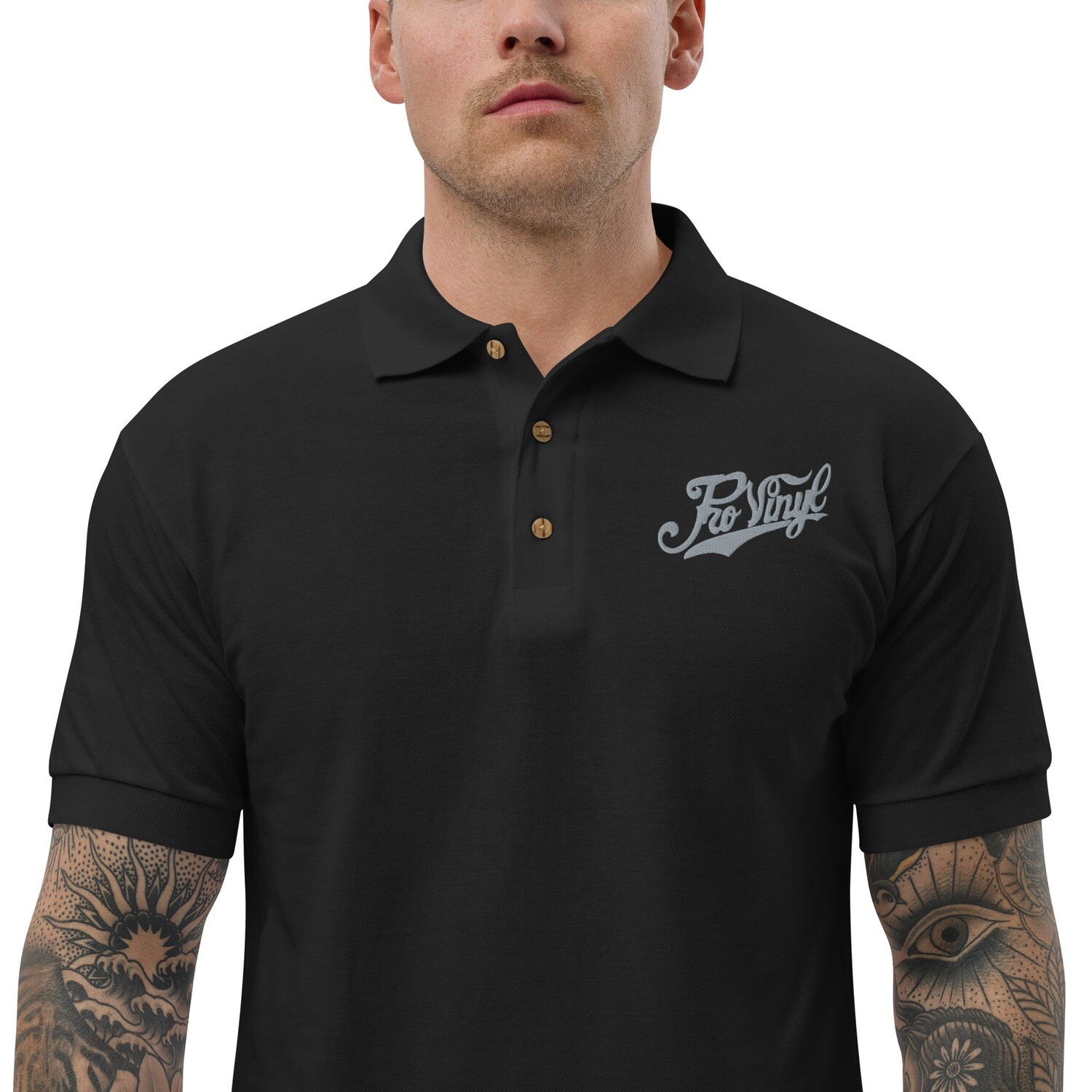 ProVinyl Embroidered Polo Shirt, Color: Black, Size: S