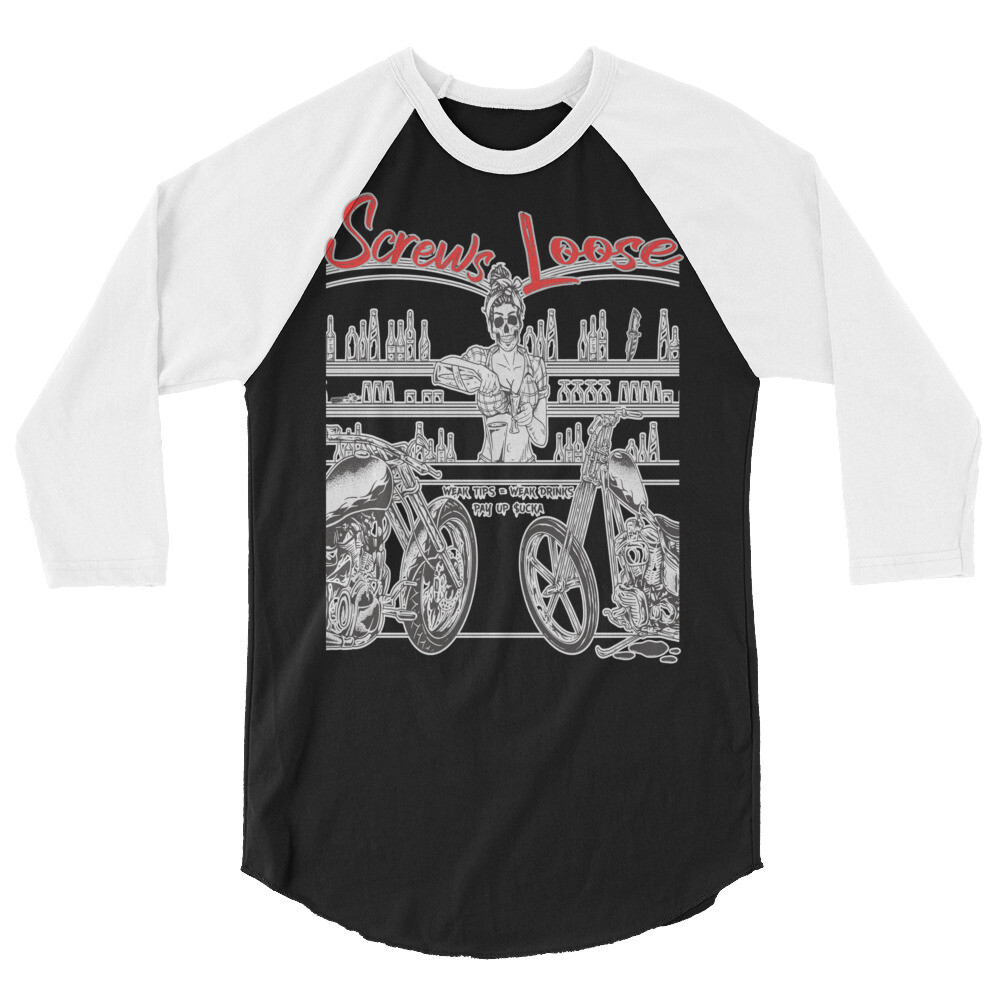 Weak Drinks Screws Loose - 3/4 Sleeve Raglan, Color: Black/White, Size: XS