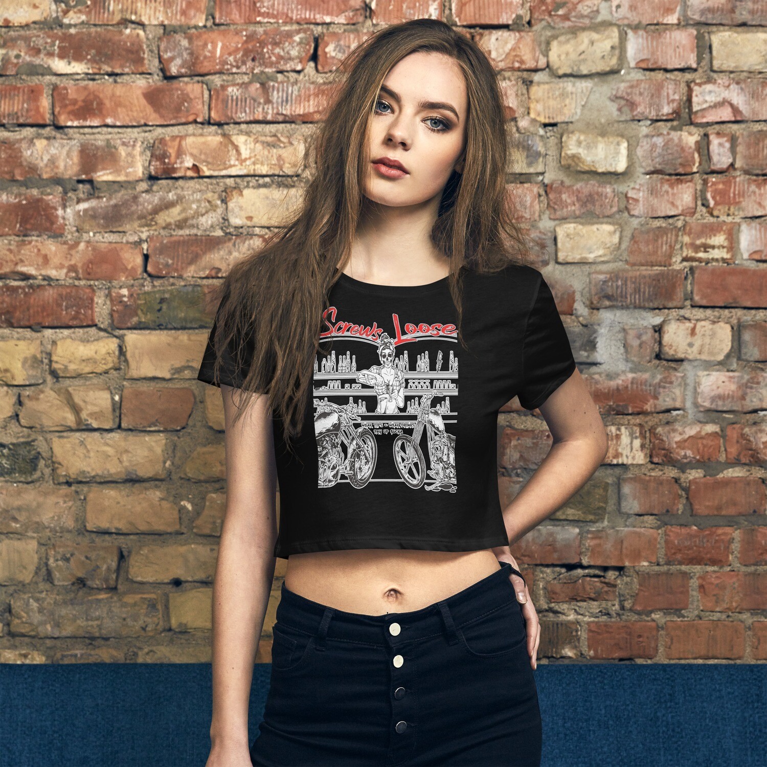 Weak Drinks Screws Loose Crop T, Color: Black, Size: XS/SM