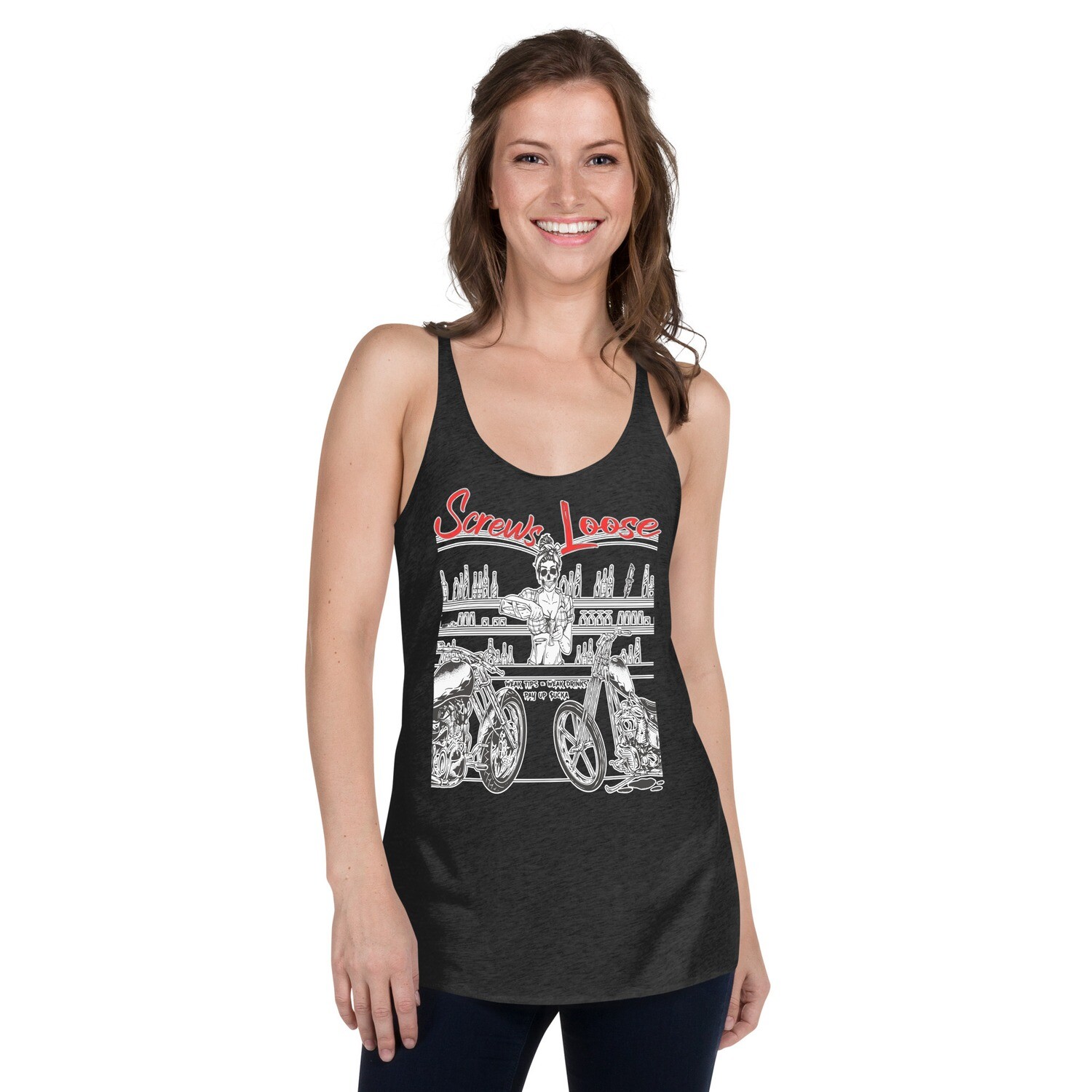 Weak Drinks Screws Loose Racerback Tank, Color: Vintage Black, Size: XS