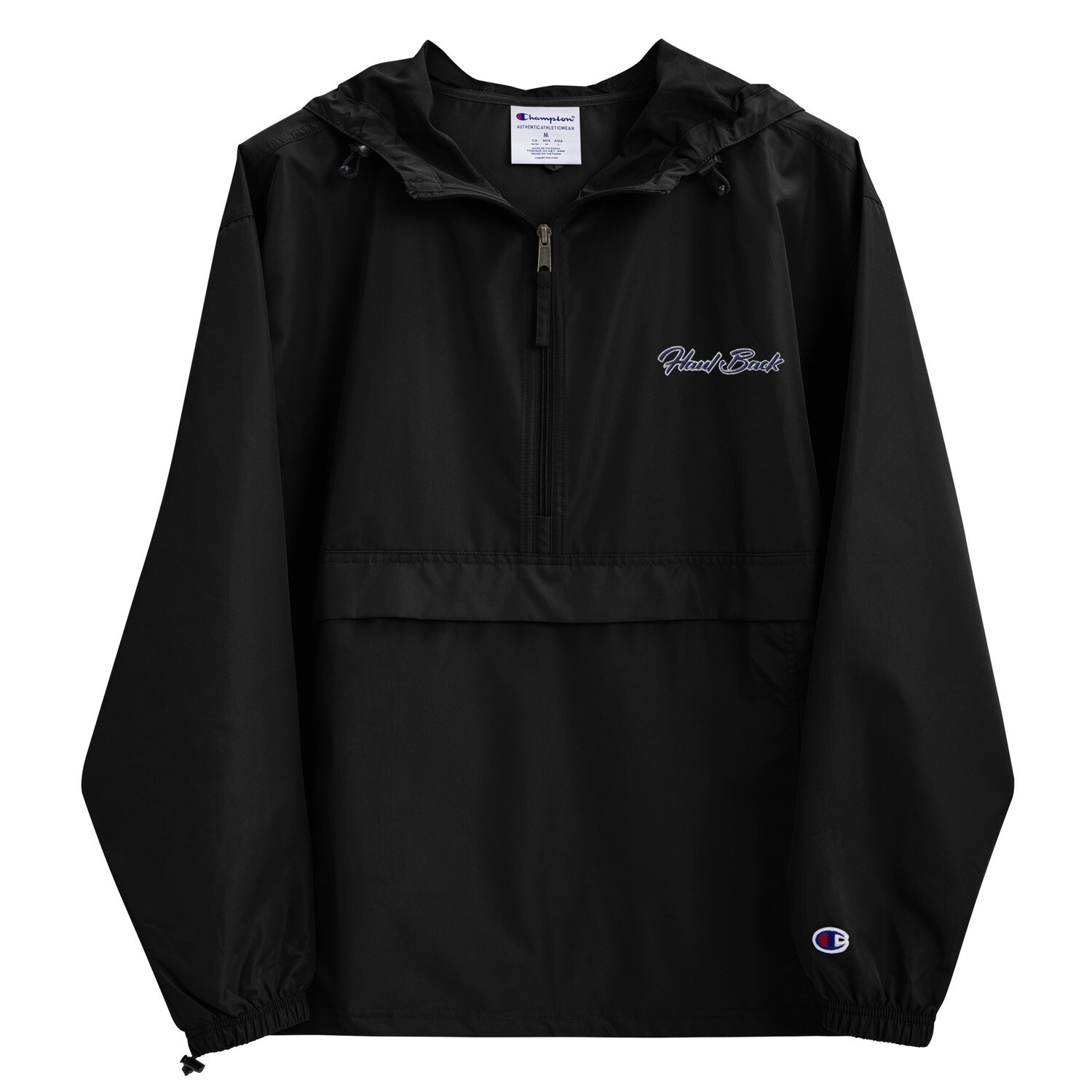 Haul Back Embroidered Champion Packable Jacket, Color: Black, Size: S