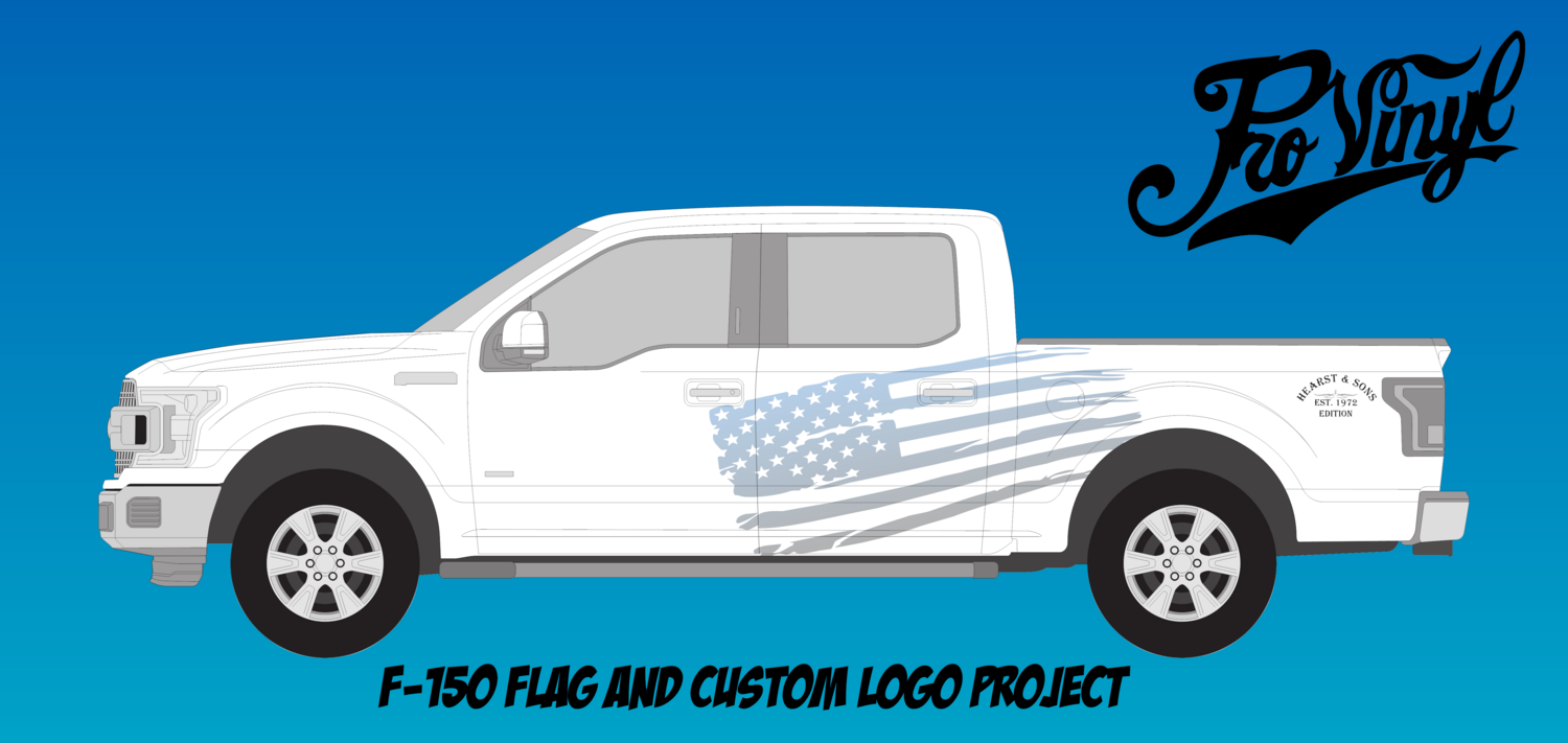 Distressed American Flag F-150 Stripe Graphics w/ Custom Logo