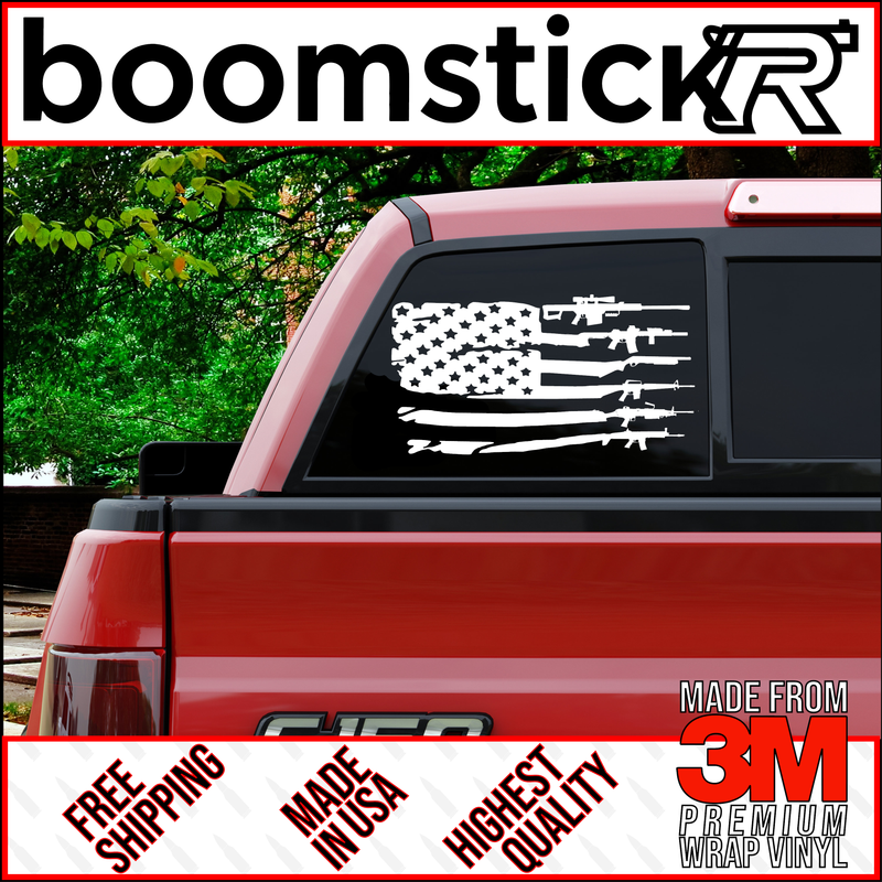 American Flag With Guns Premium Vinyl Decal Sticker
