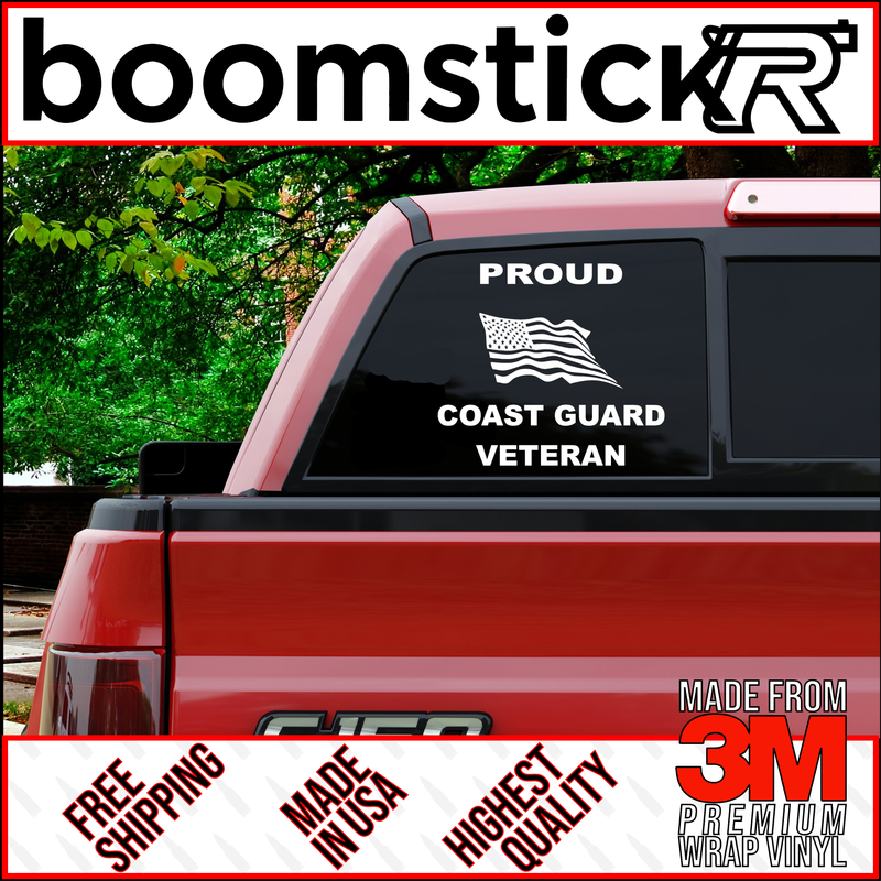 Proud Coast Guard Veteran American Flag Premium Vinyl Decal Sticker