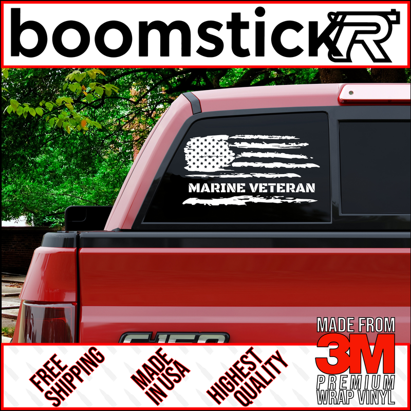 Marine Veteran American Flag Premium Vinyl Decal Sticker