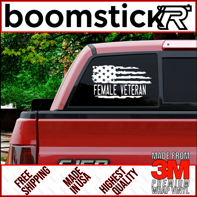 American Flag Female Veteran Premium Vinyl Decal Sticker
