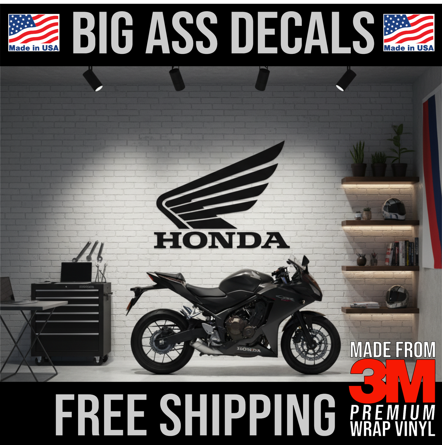 Honda Motorcycles Wings Logo - Premium Oversized Vinyl Decal