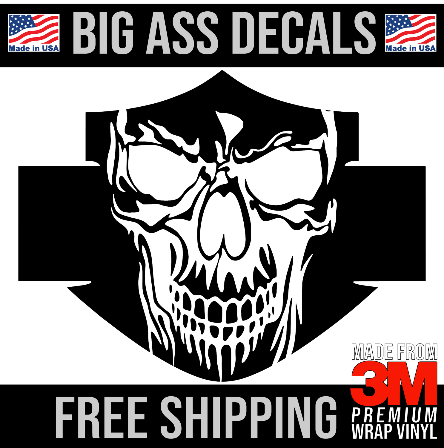 Harley Davidson Skull Blackout Bar And Shield Logo - Premium Oversized Vinyl Decal