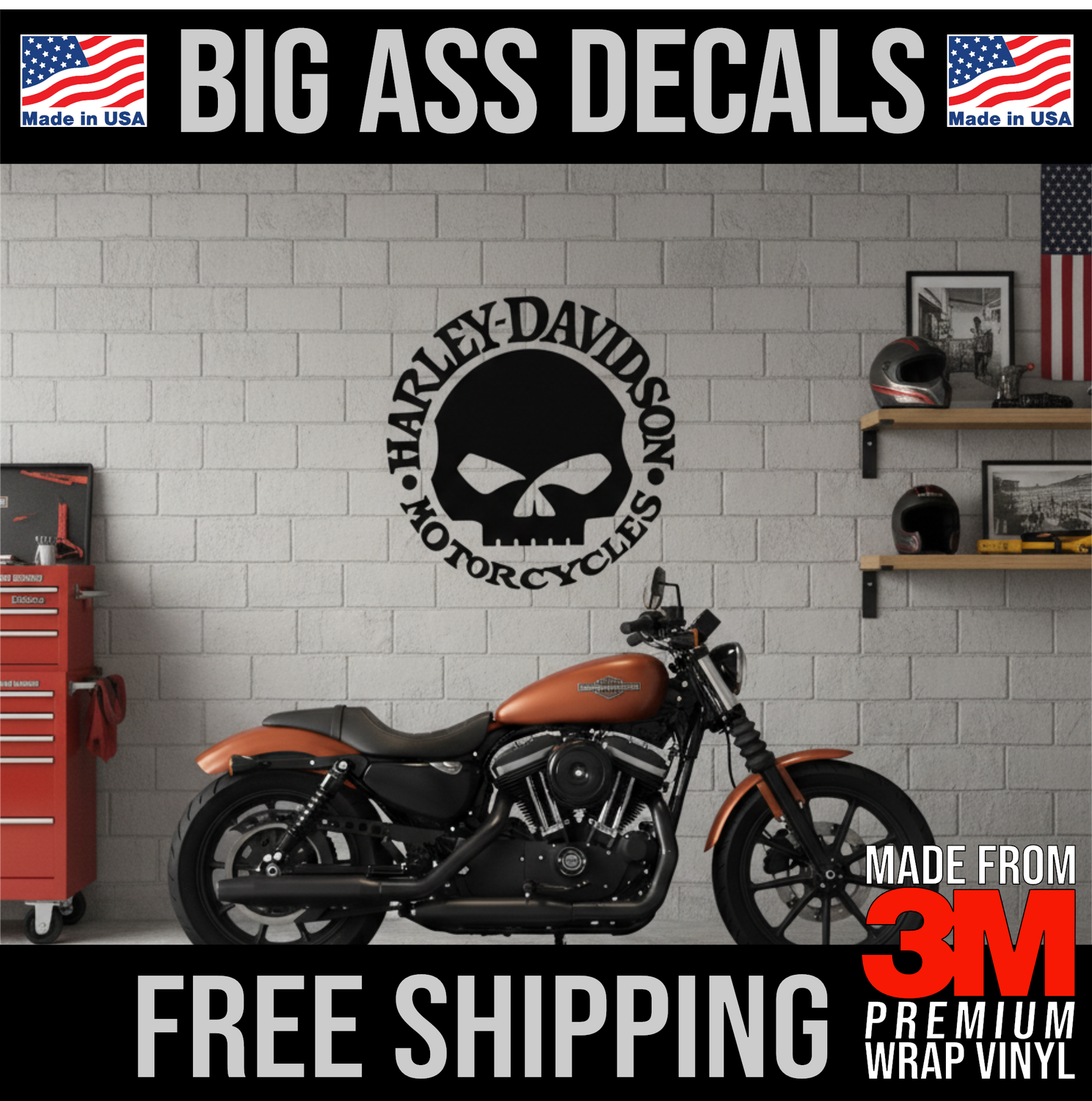 Harley Davidson Willie G Logo 24&quot; Matte Black - Premium Oversized Vinyl Decal