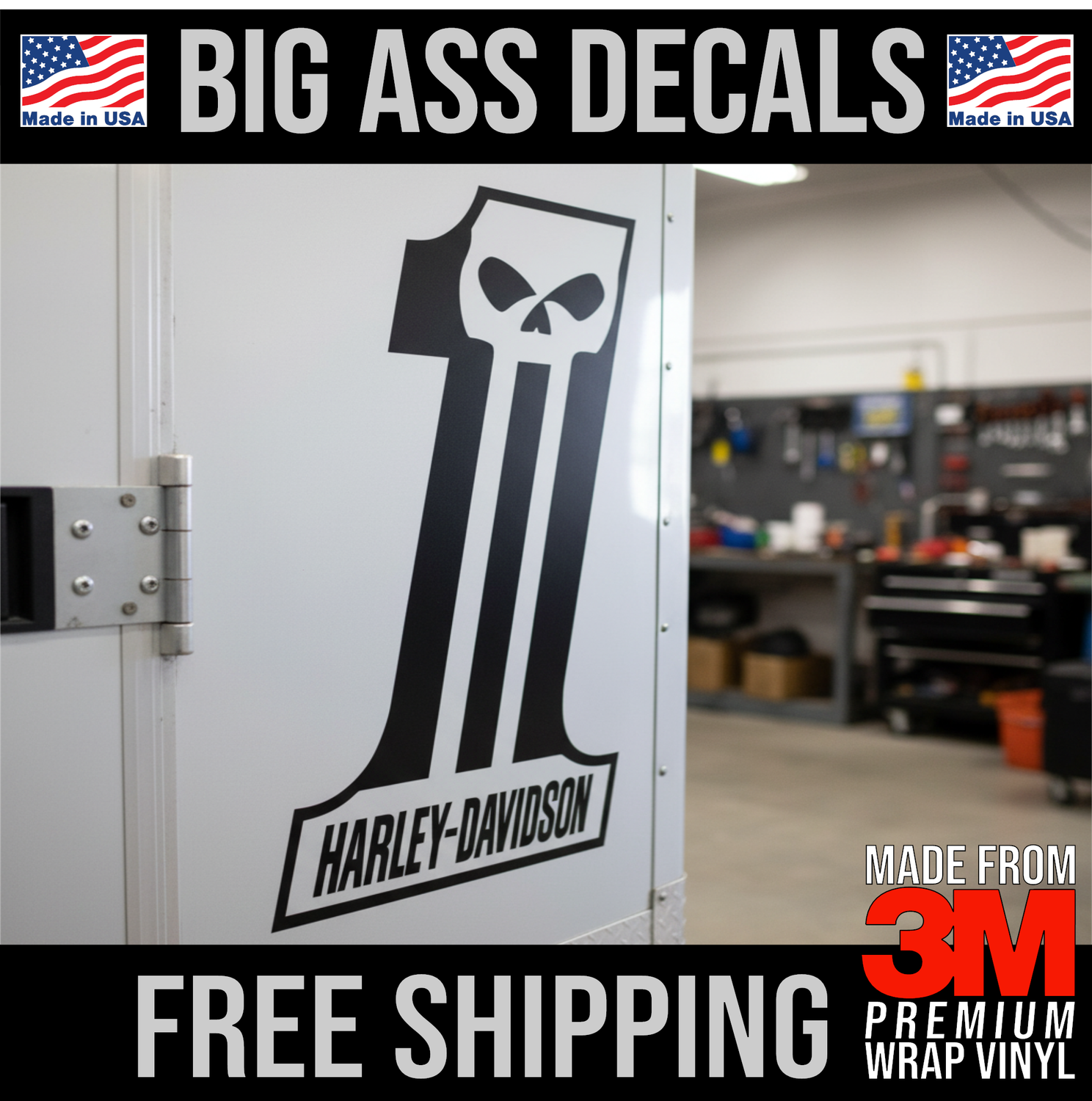 Harley Davidson #1 One Skull Logo - 36&quot; Matte Black - Premium Oversized Vinyl Decal