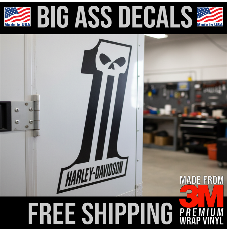 Harley Davidson #1 One Skull Logo - 36&quot; Matte Black - Premium Oversized Vinyl Decal
