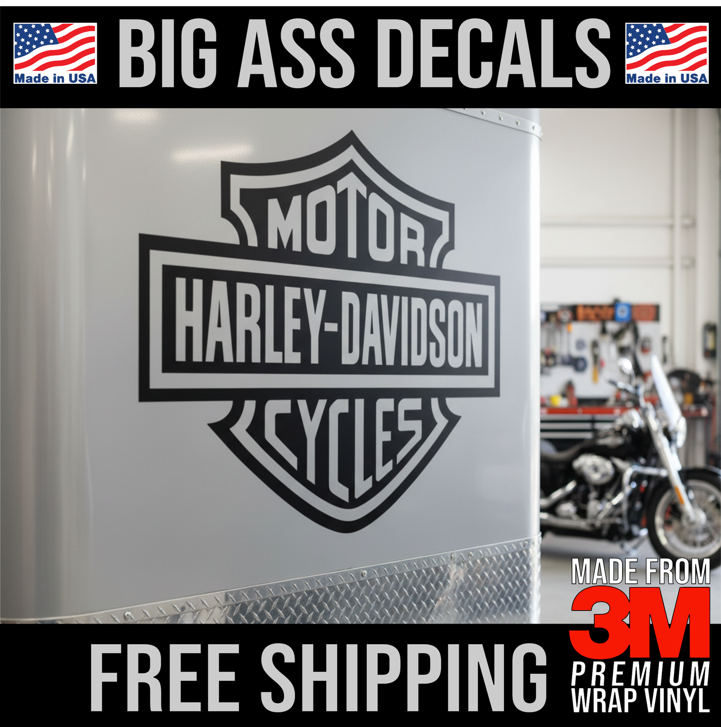 Harley Davidson Bar and Shield Logo - 48&quot; Matte Black - Premium Oversized Vinyl Decal