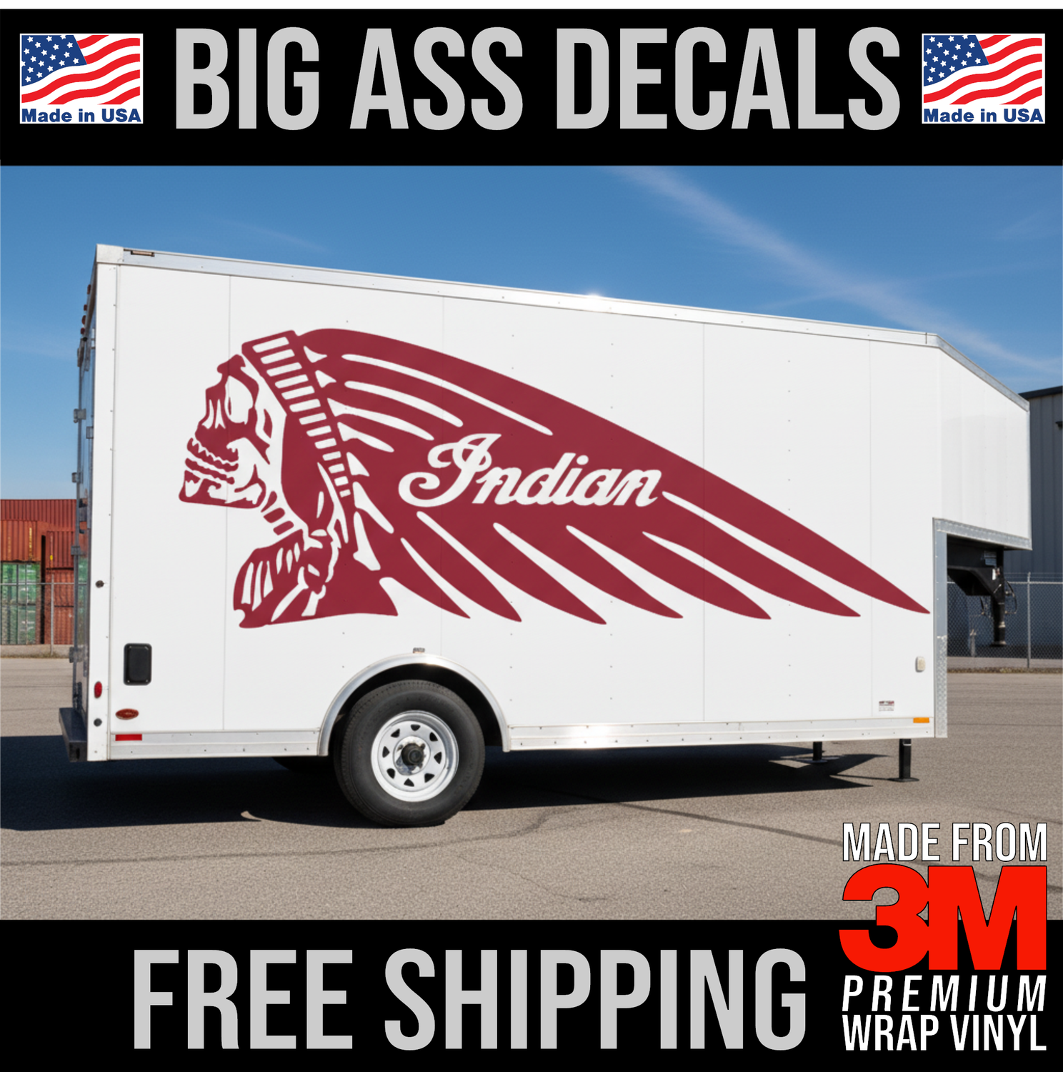 Indian Motorcycle Skull Chief Head Logo - Driver Side - Premium Oversized Vinyl Decal