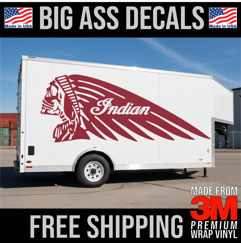 Indian Motorcycle Skull Chief Head Logo - Driver Side - Premium Oversized Vinyl Decal