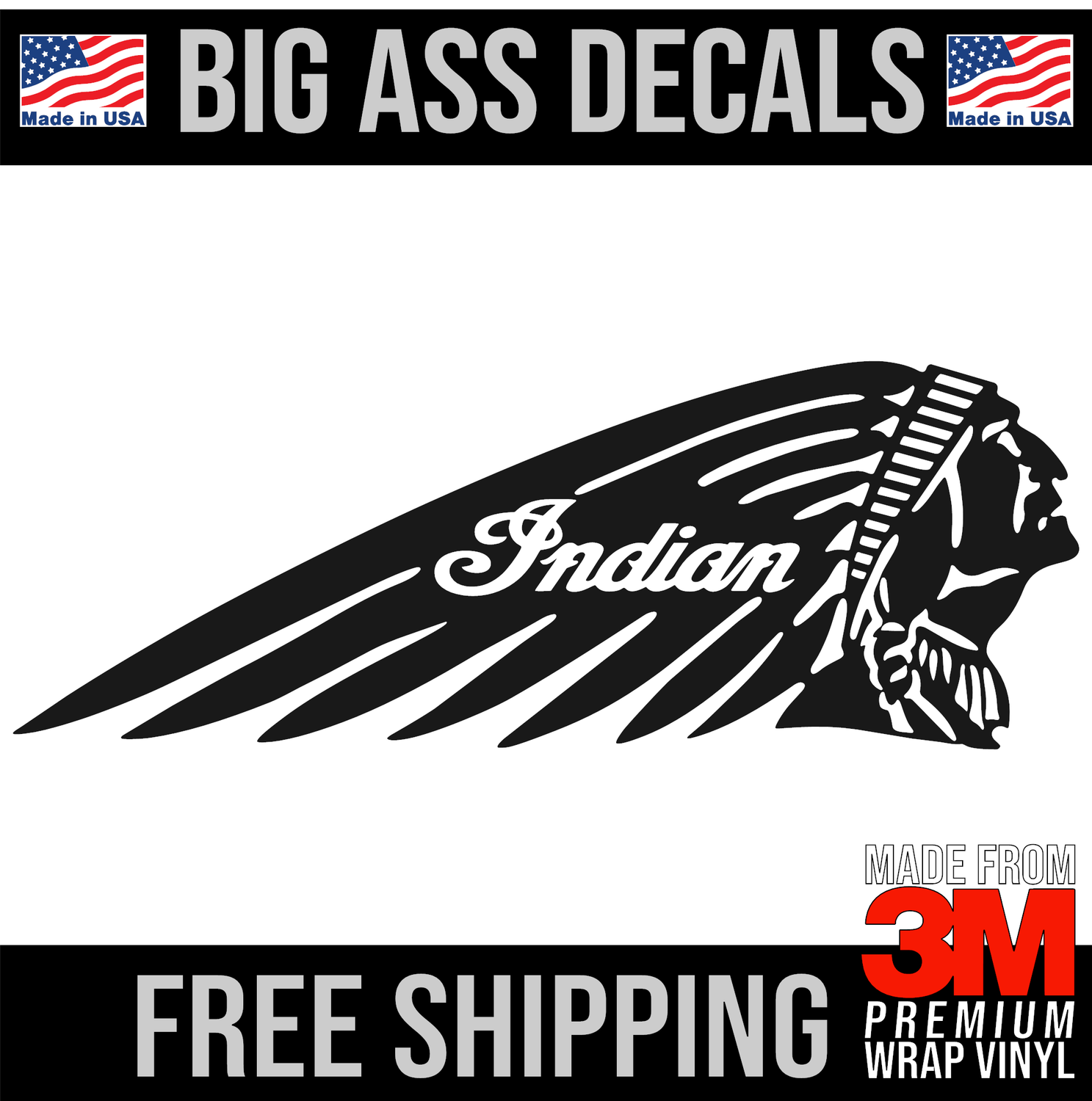 Indian Motorcycle Chief Head Logo - Passenger Side - Premium Oversized Vinyl Decal