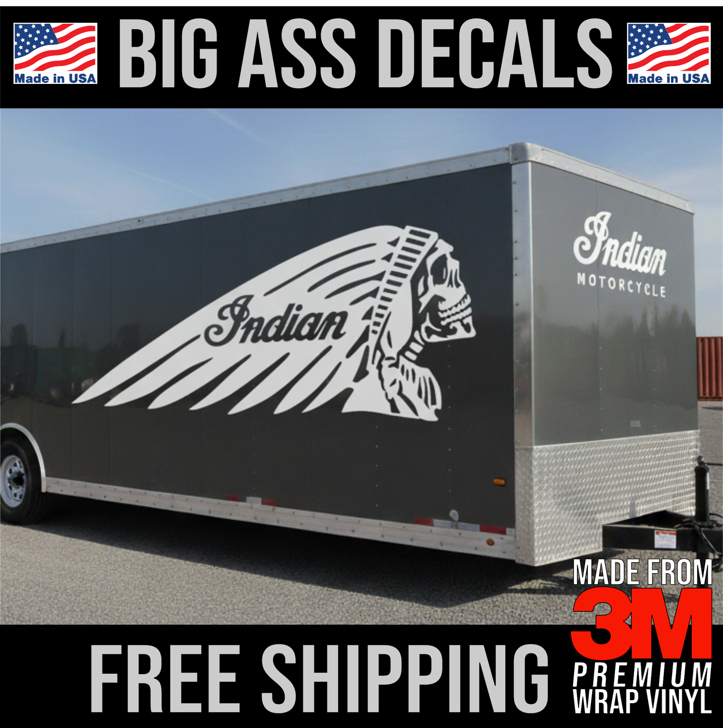 Indian Motorcycle Skull Chief Head Logo - Passenger Side - Premium Oversized Vinyl Decal