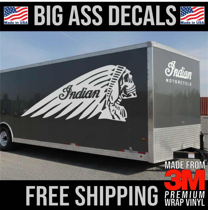 Indian Motorcycle Skull Chief Head Logo - Passenger Side - Premium Oversized Vinyl Decal