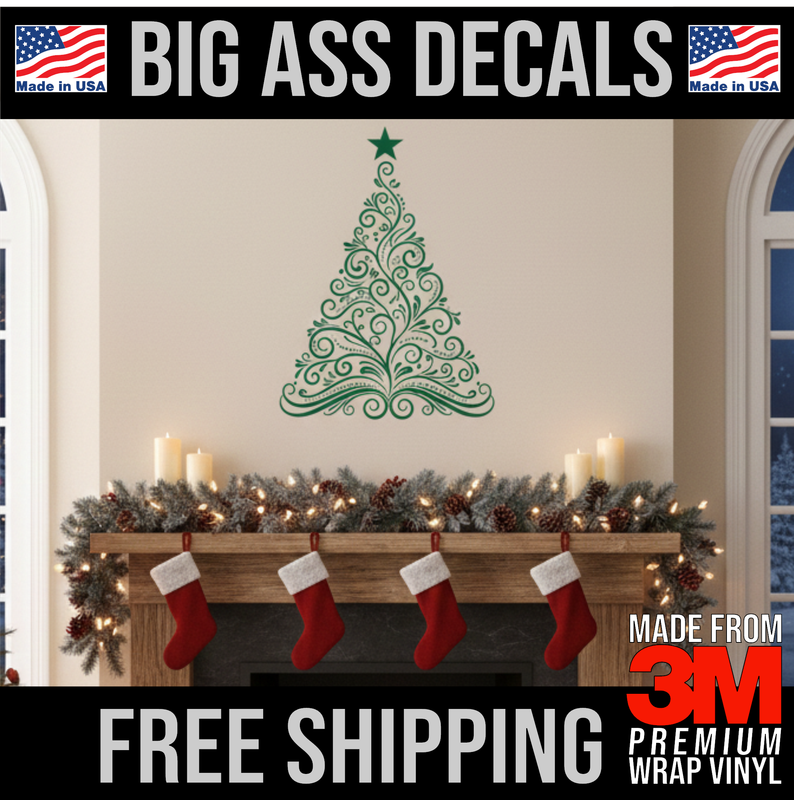 Christmas Tree - Merry Christmas Happy Holidays - Premium Oversized Vinyl Decal