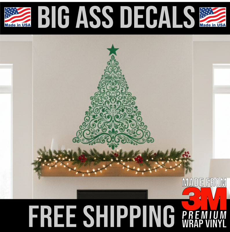 Christmas Tree - Merry Christmas Happy Holidays - Premium Oversized Vinyl Decal