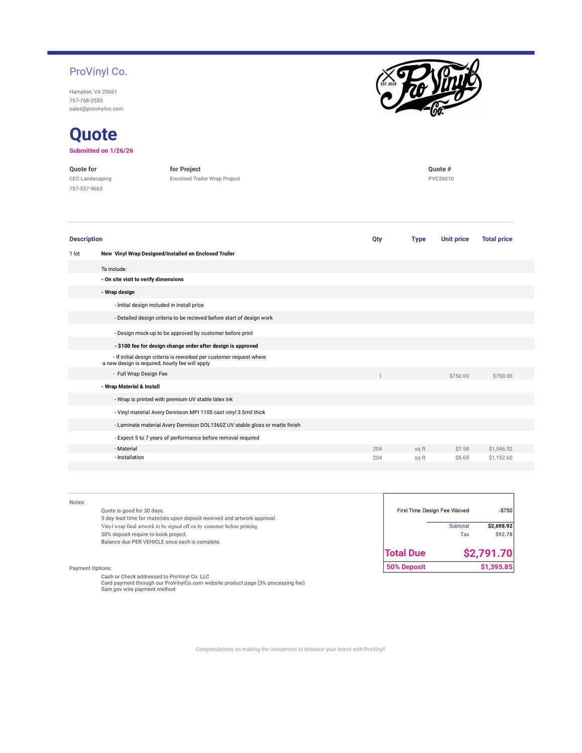 CEC Landscaping Trailer Wrap Project