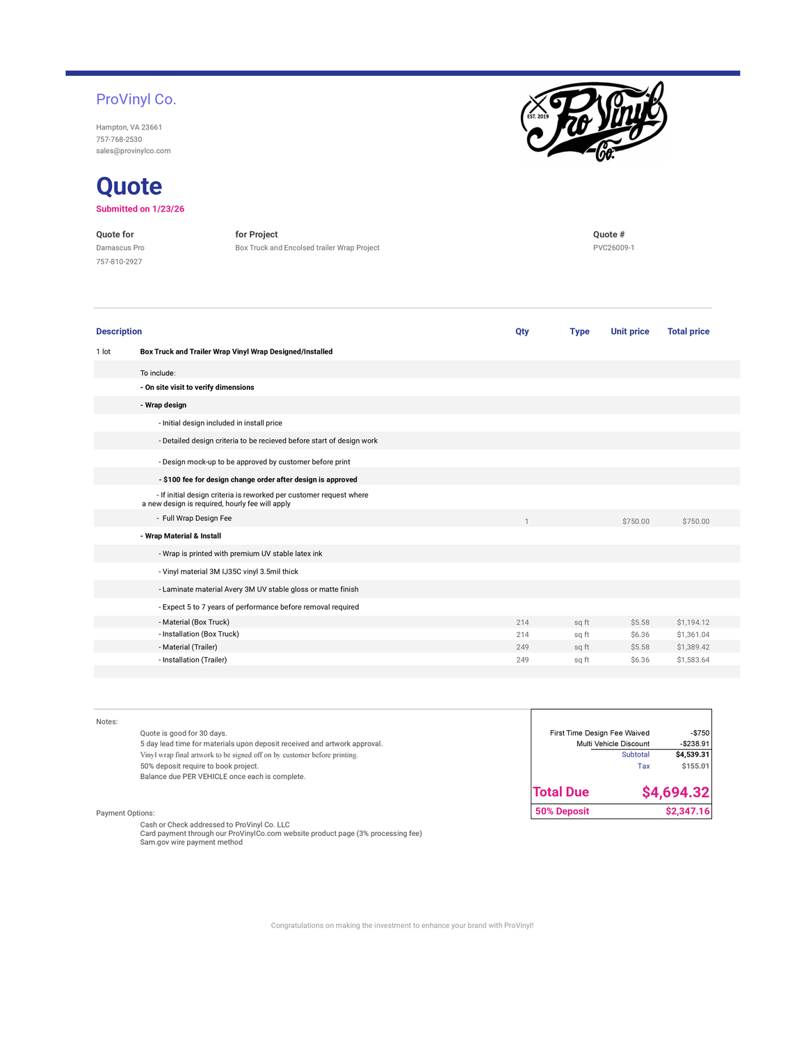 Damascus Pro Truck and Trailer Wrap Project