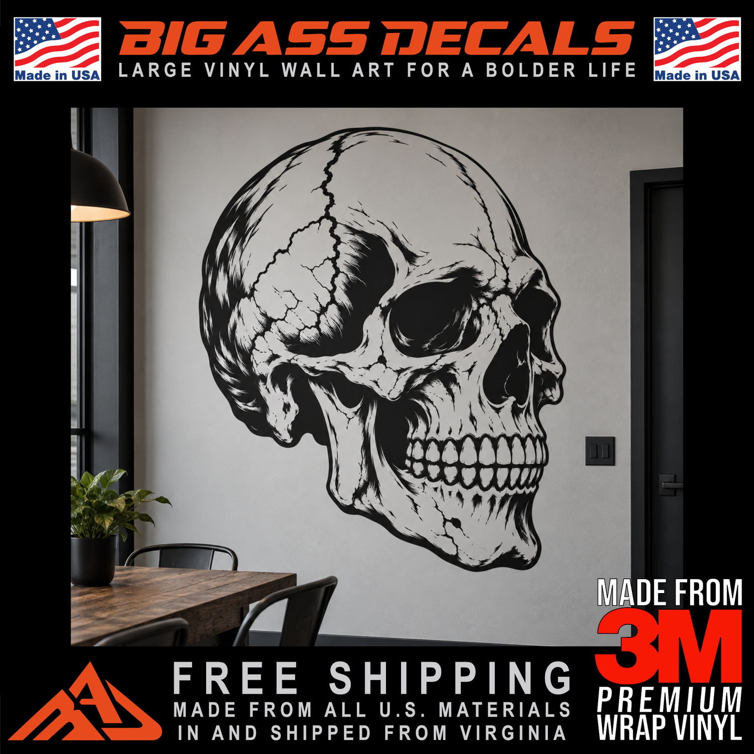 Human Skull Wall Tattoo Vinyl Garage Wall Art 
