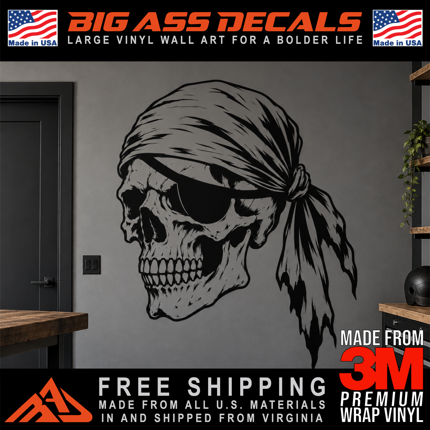 Pirate Skull Wall Tattoo Vinyl Garage Wall Art
