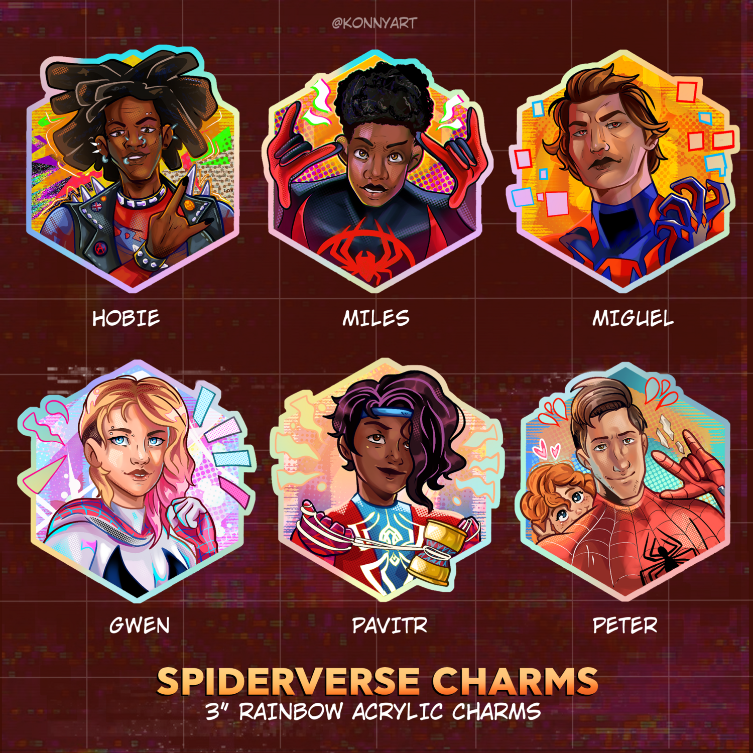 (20% OFF) SPIDERVERSE 3&quot; Rainbow Acrylic charms PREORDER