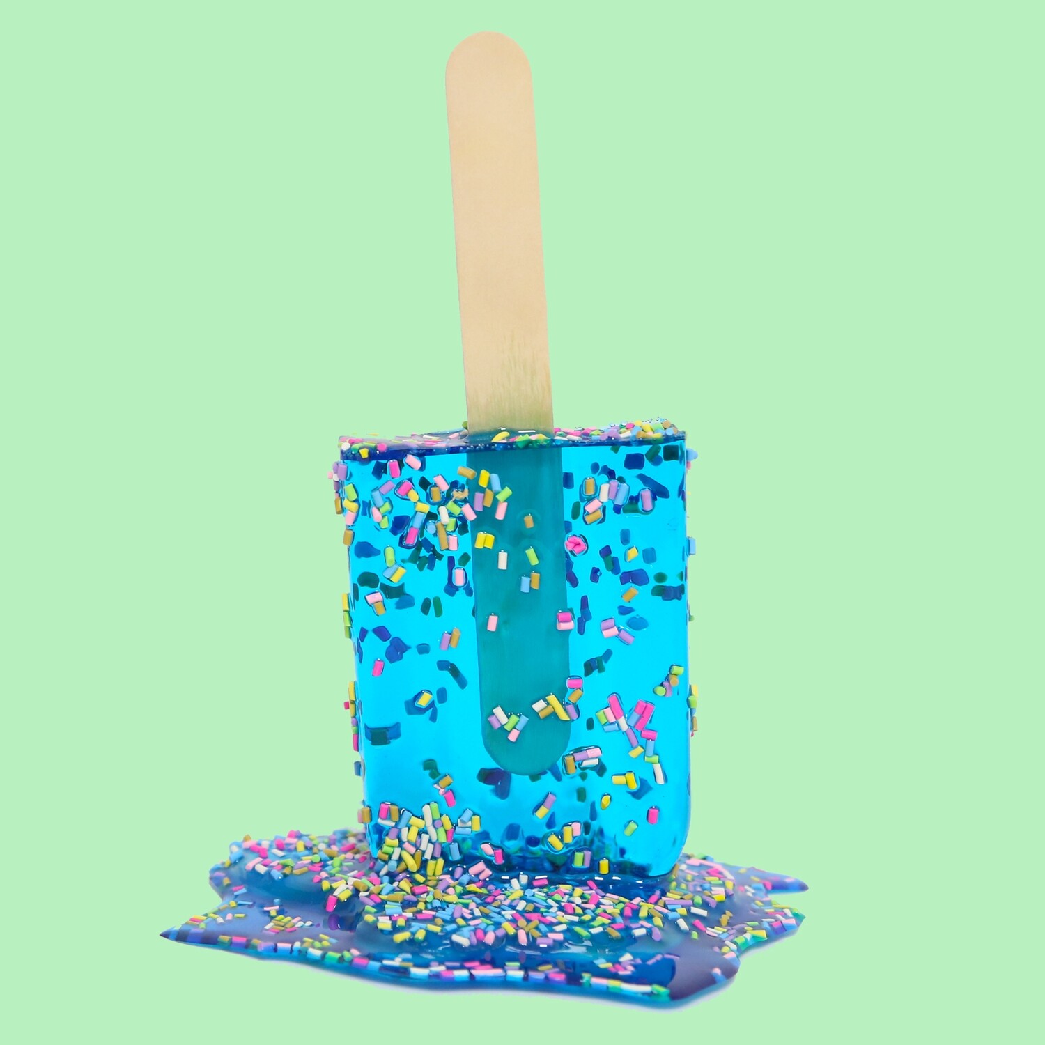 Melting Popsicle Art - Big Aqua Sprinkle Pop - Original Melting Pops
